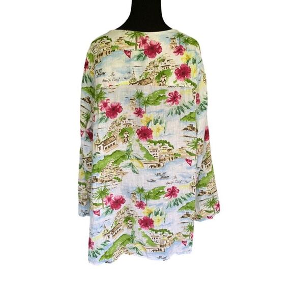 Cynthia Rowley Amalfi Coast Print Linen Shirt Top Tunic Top 1X - Picture 3 of 6